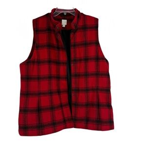 J. Jill Vest Women’s Size  XL Red Black Plaid Full Zip/Snap Wool Blend Lined